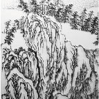 Imitating the Ink Painting of Wang Wei, Sung Dynasty N.03, Stainless Mosquito Nails on Canvas, 90 x 90cm, 2011